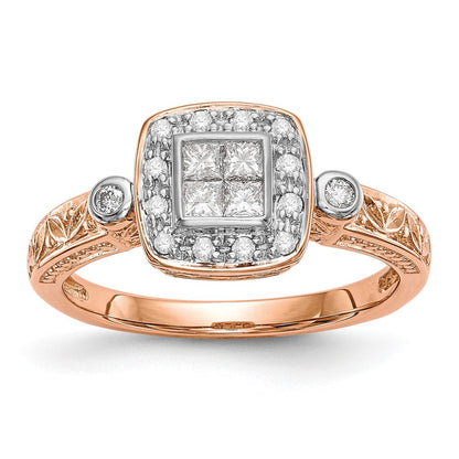 14K Roségold Diamant-Cluster-Verlobungsring, komplett besetzt
