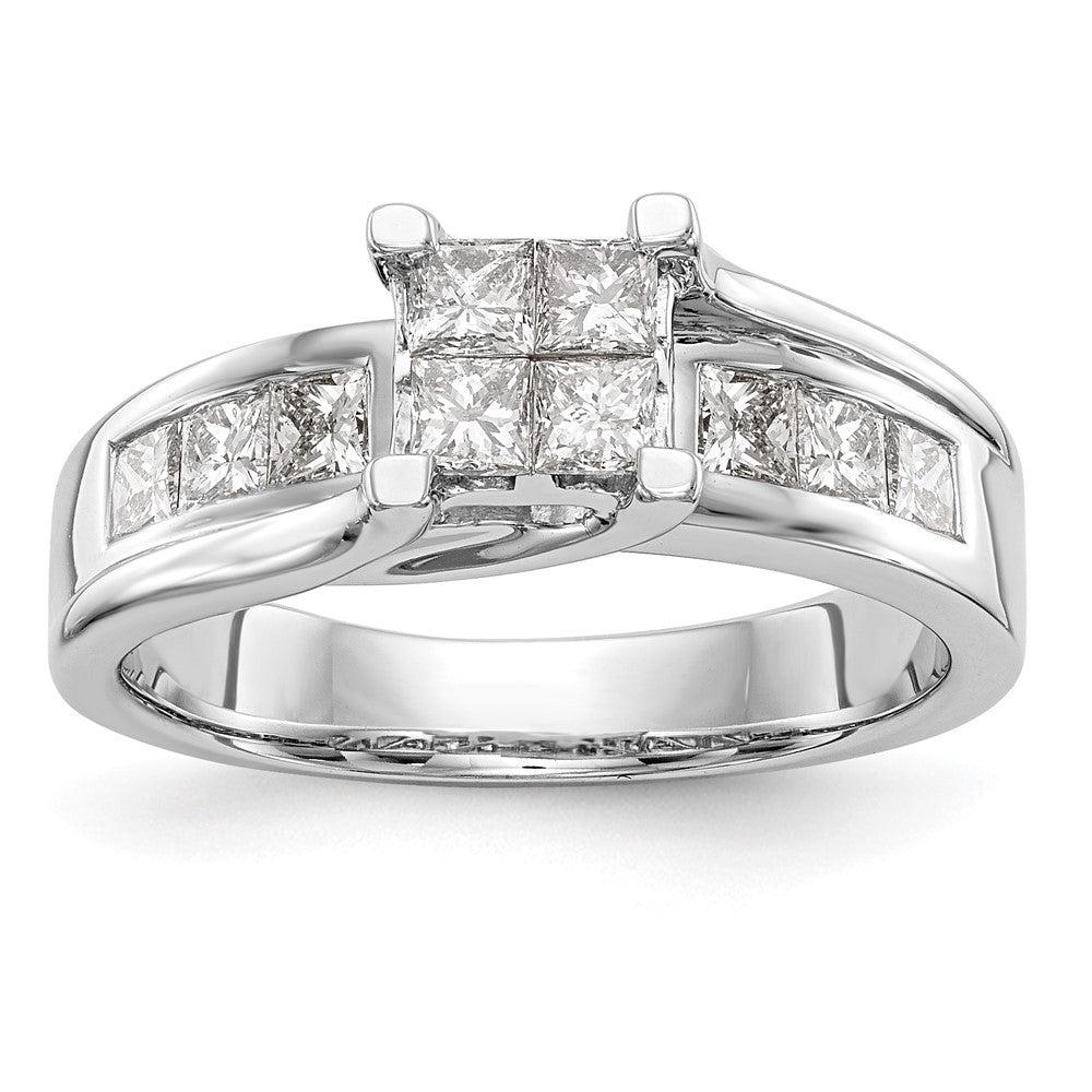 14K Weißgold Verlobungsring mit echtem Diamant-Cluster