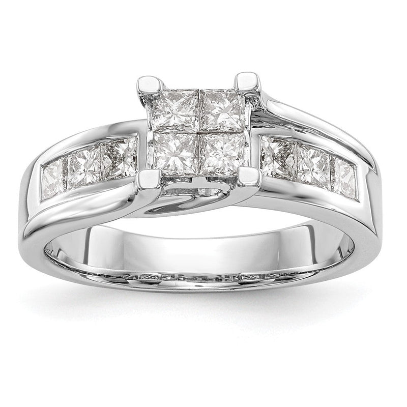14K Weißgold Verlobungsring mit echtem Diamant-Cluster
