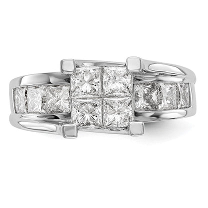 14K Weißgold Verlobungsring mit echtem Diamant-Cluster, komplett besetzt