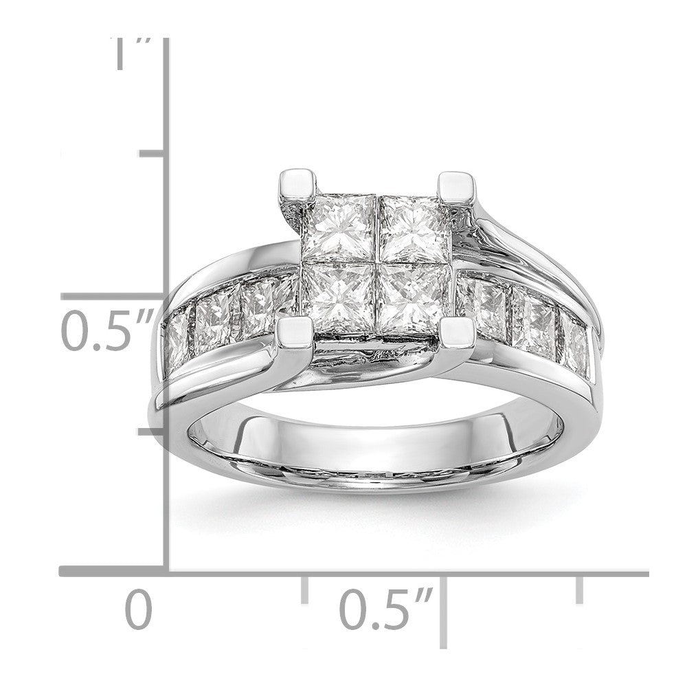14K Weißgold Verlobungsring mit echtem Diamant-Cluster, komplett besetzt