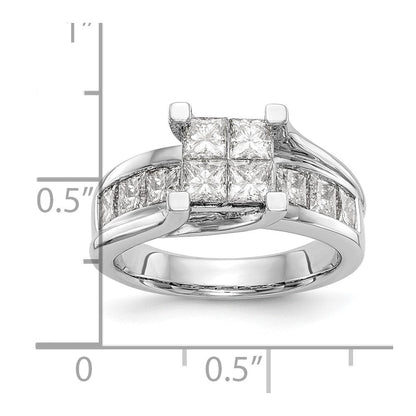 14K Weißgold Verlobungsring mit echtem Diamant-Cluster, komplett besetzt