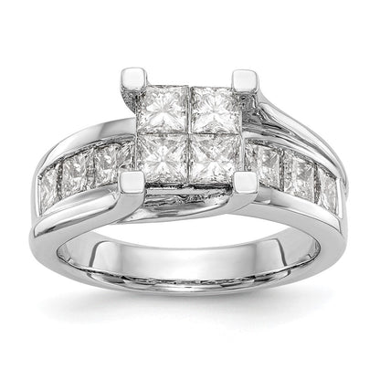 14K Weißgold Verlobungsring mit echtem Diamant-Cluster, komplett besetzt