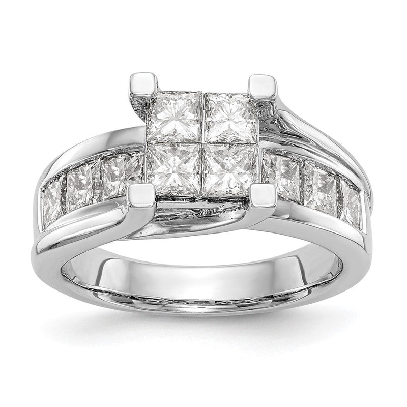14K Weißgold Verlobungsring mit echtem Diamant-Cluster, komplett besetzt