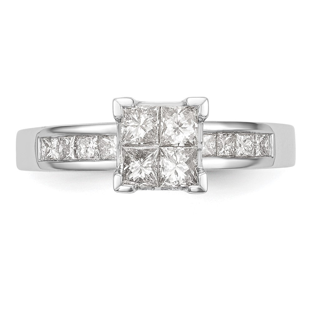 14K Weißgold Quadratisch Cluster 3/4 Karat Princess Diamant Komplett Verlobungsring