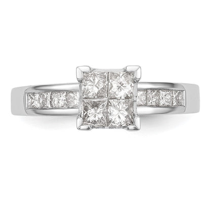 14K Weißgold Quadratisch Cluster 3/4 Karat Princess Diamant Komplett Verlobungsring