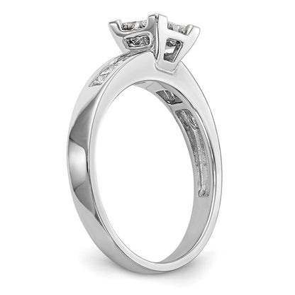14K Weißgold Quadratisch Cluster 3/4 Karat Princess Diamant Komplett Verlobungsring