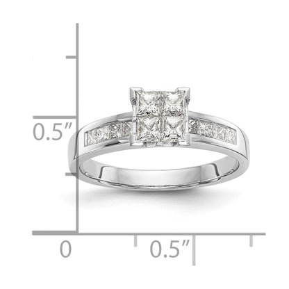 14K Weißgold Quadratisch Cluster 3/4 Karat Princess Diamant Komplett Verlobungsring