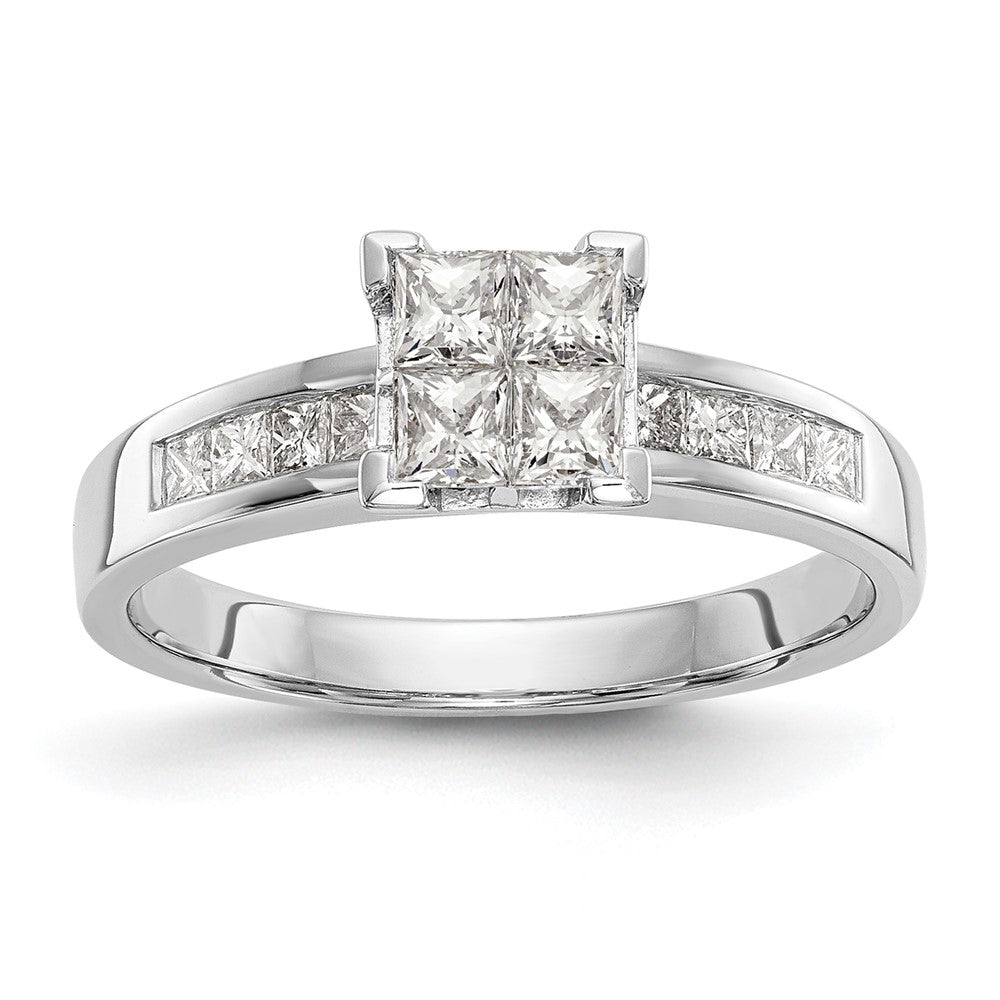 14K Weißgold Quadratisch Cluster 3/4 Karat Princess Diamant Komplett Verlobungsring
