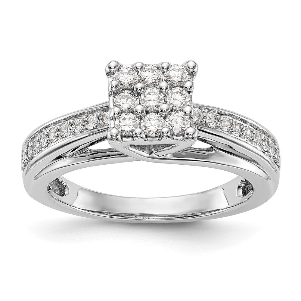 14K Weißgold Verlobungsring mit Diamant-Cluster, echte Diamanten