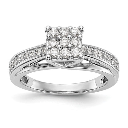 14K Weißgold Verlobungsring mit Diamant-Cluster, echte Diamanten