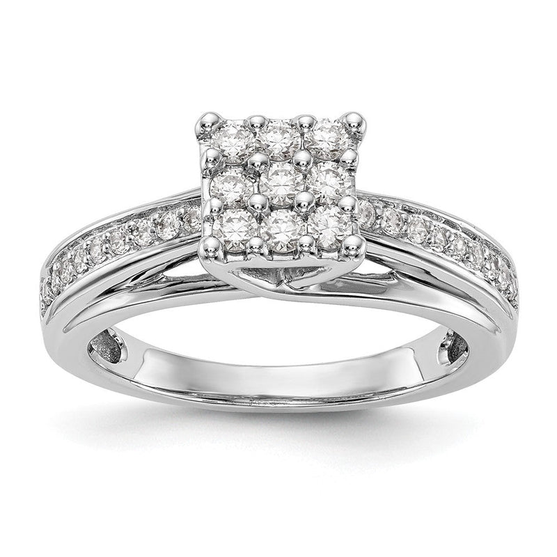 14K Weißgold Verlobungsring mit Diamant-Cluster, echte Diamanten