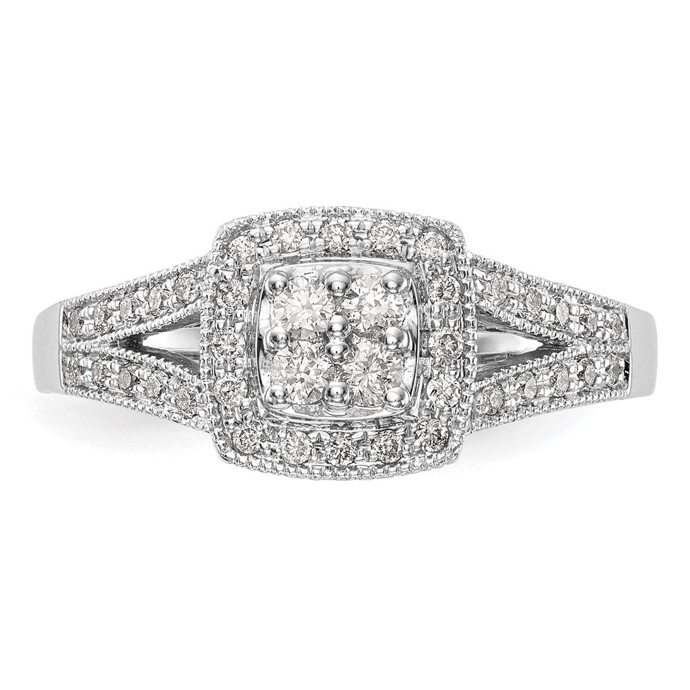 14K Weißgold Quadratisch Heiligenschein Cluster 1/2 Karat Diamant Komplett Verlobungsring