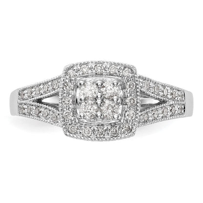 14K Weißgold Quadratisch Heiligenschein Cluster 1/2 Karat Diamant Komplett Verlobungsring
