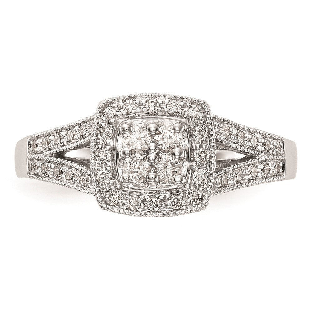 14K Weißgold Verlobungsring mit echtem Diamant-Cluster