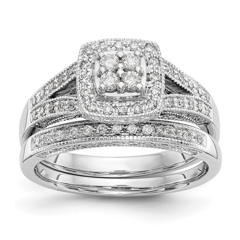 14K Weißgold Quadratisch Heiligenschein Cluster 1/2 Karat Diamant Komplett Verlobungsring