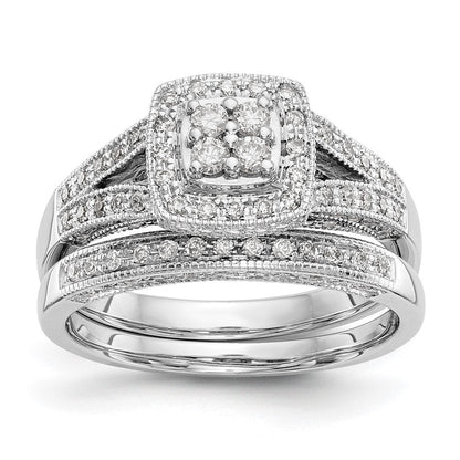 14K Weißgold Quadratisch Heiligenschein Cluster 1/2 Karat Diamant Komplett Verlobungsring