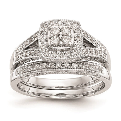 14K Weißgold Verlobungsring mit echtem Diamant-Cluster