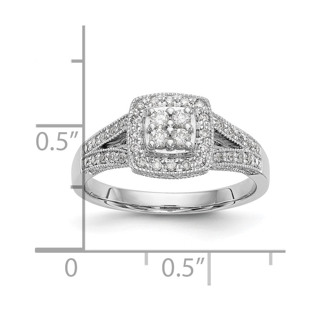 14K Weißgold Quadratisch Heiligenschein Cluster 1/2 Karat Diamant Komplett Verlobungsring