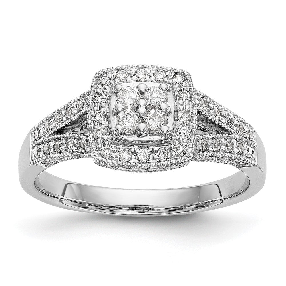 14K Weißgold Quadratisch Heiligenschein Cluster 1/2 Karat Diamant Komplett Verlobungsring