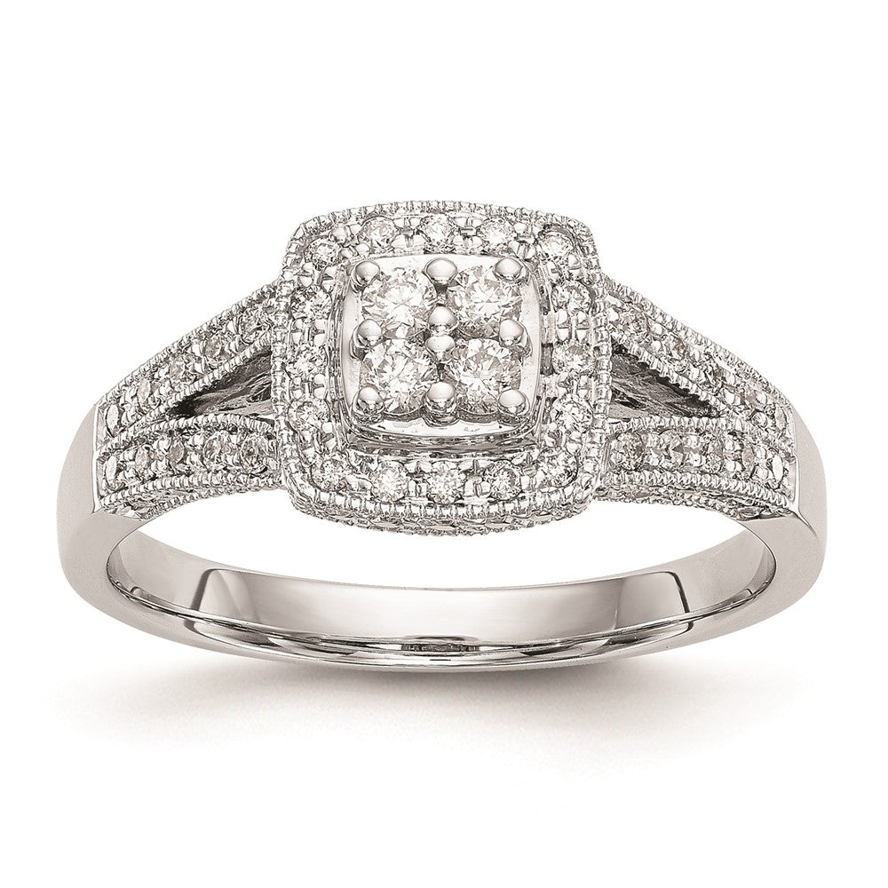 14K Weißgold Verlobungsring mit echtem Diamant-Cluster