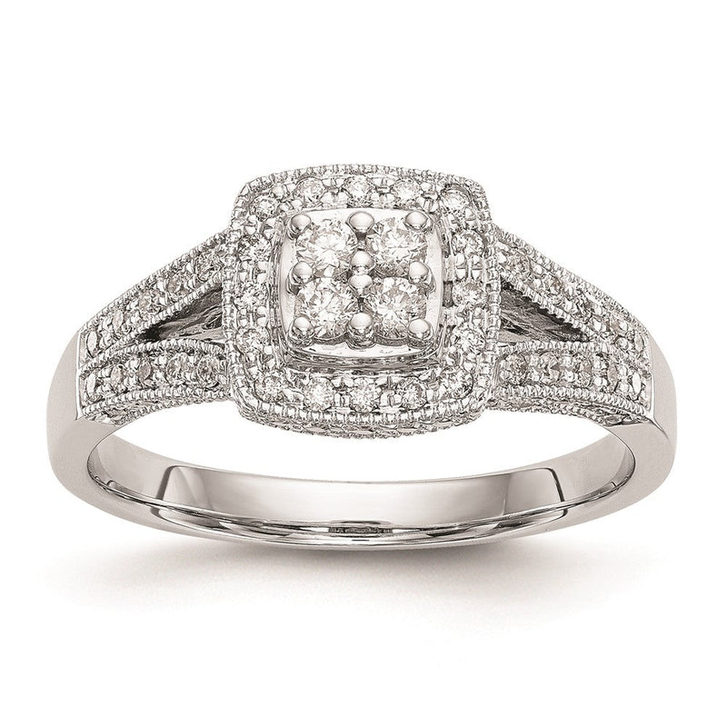14K Weißgold Verlobungsring mit echtem Diamant-Cluster