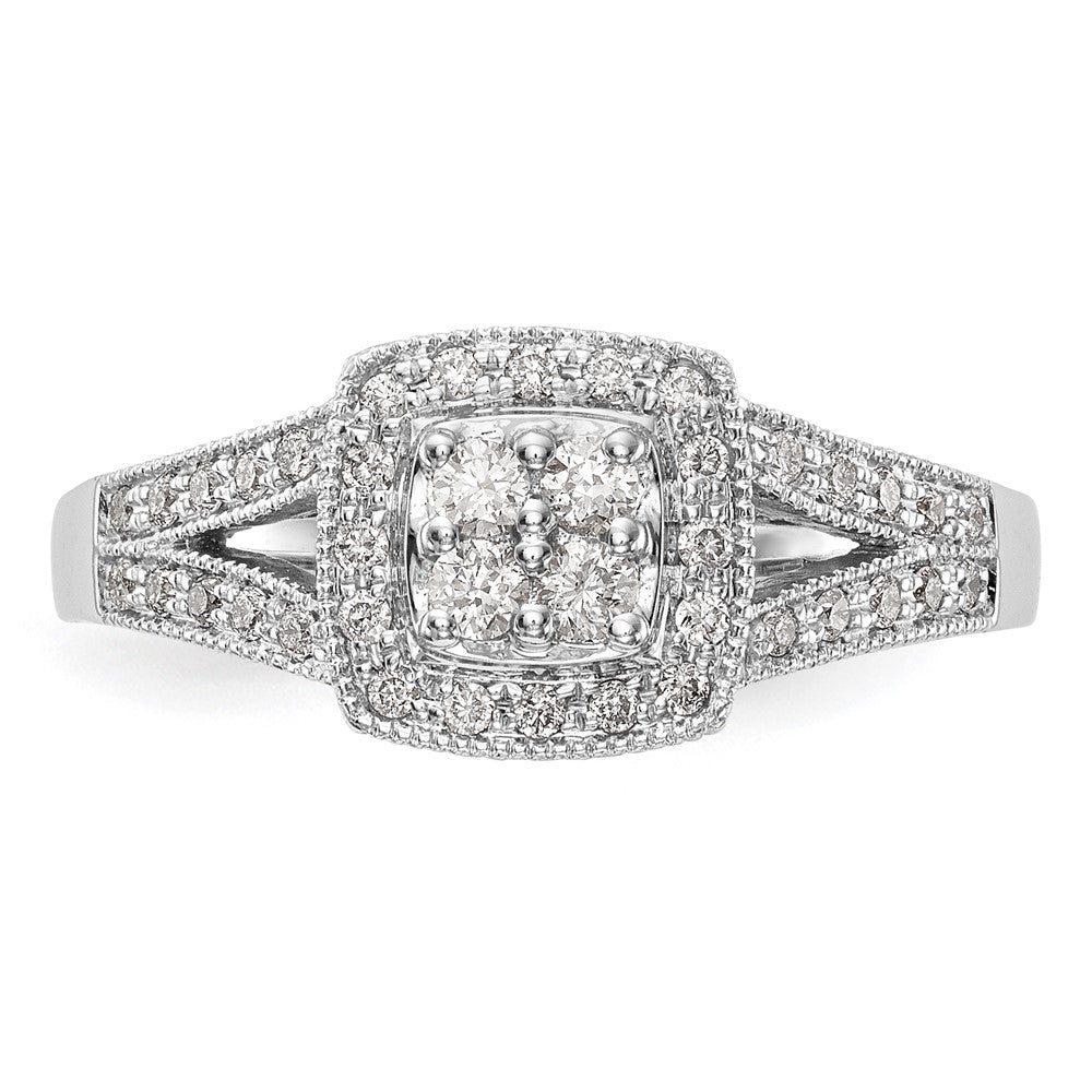 14K Weißgold Verlobungsring mit 0,5 ct. Laborgezüchteten Diamanten VS/SI+ G+ im Cluster-Design