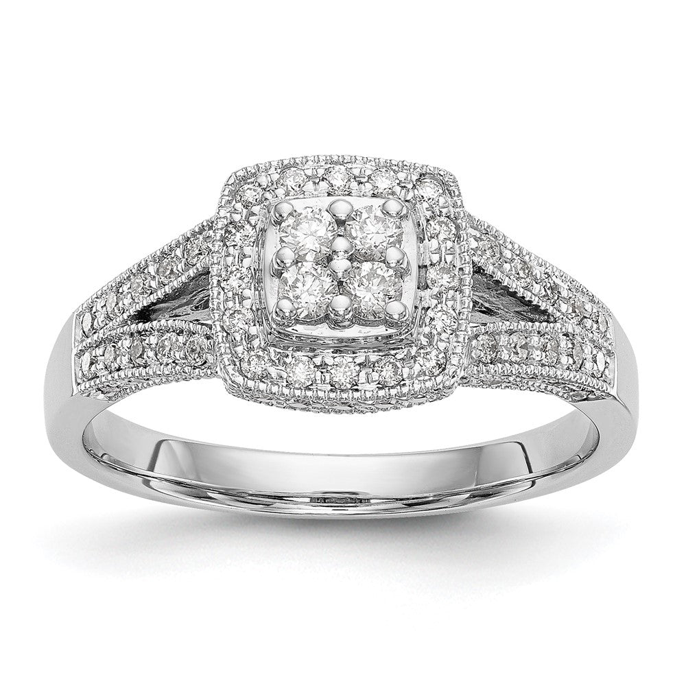 14K Weißgold Verlobungsring mit 0,5 ct. Laborgezüchteten Diamanten VS/SI+ G+ im Cluster-Design