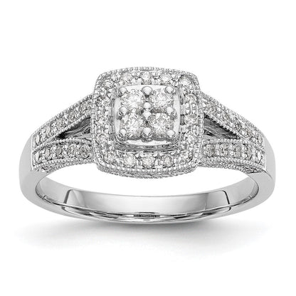 14K Weißgold Verlobungsring mit 0,5 ct. Laborgezüchteten Diamanten VS/SI+ G+ im Cluster-Design