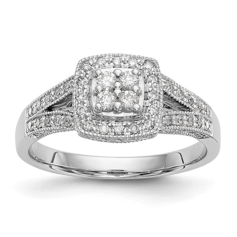 14K Weißgold Verlobungsring mit 0,5 ct. Laborgezüchteten Diamanten VS/SI+ G+ im Cluster-Design