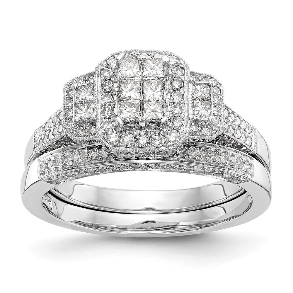 14K Weißgold Komplett Diamant Cluster Verlobungsring