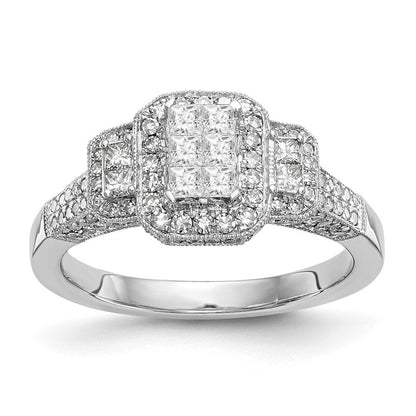 14K Weißgold Komplett Diamant Cluster Verlobungsring