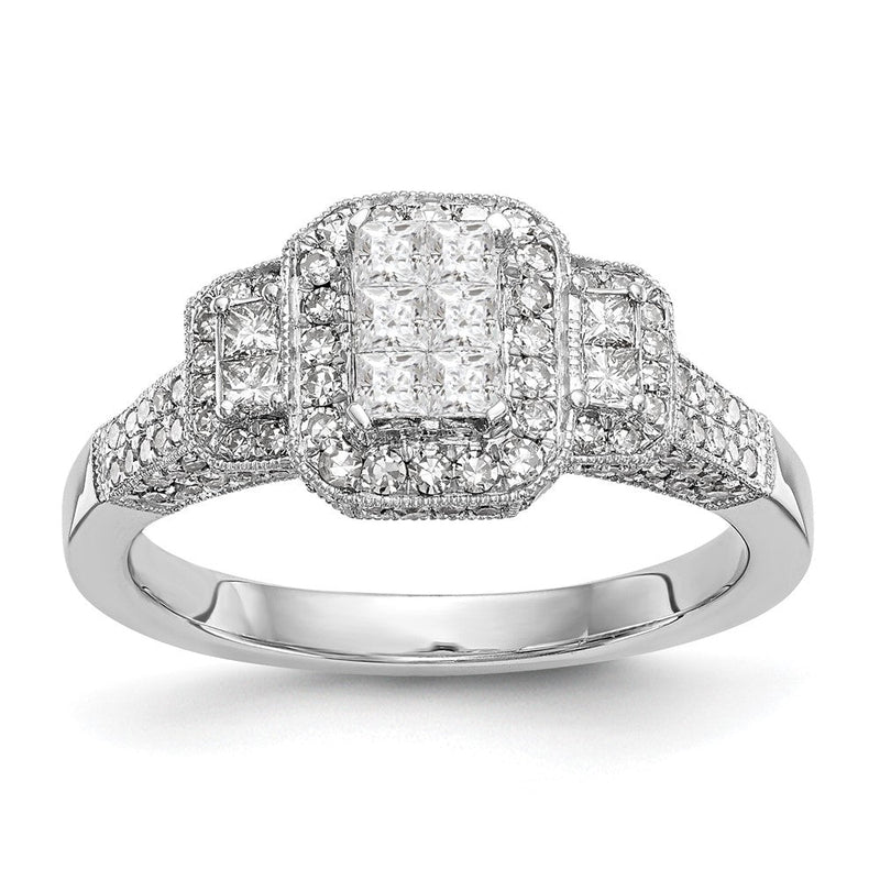 14K Weißgold Komplett Diamant Cluster Verlobungsring
