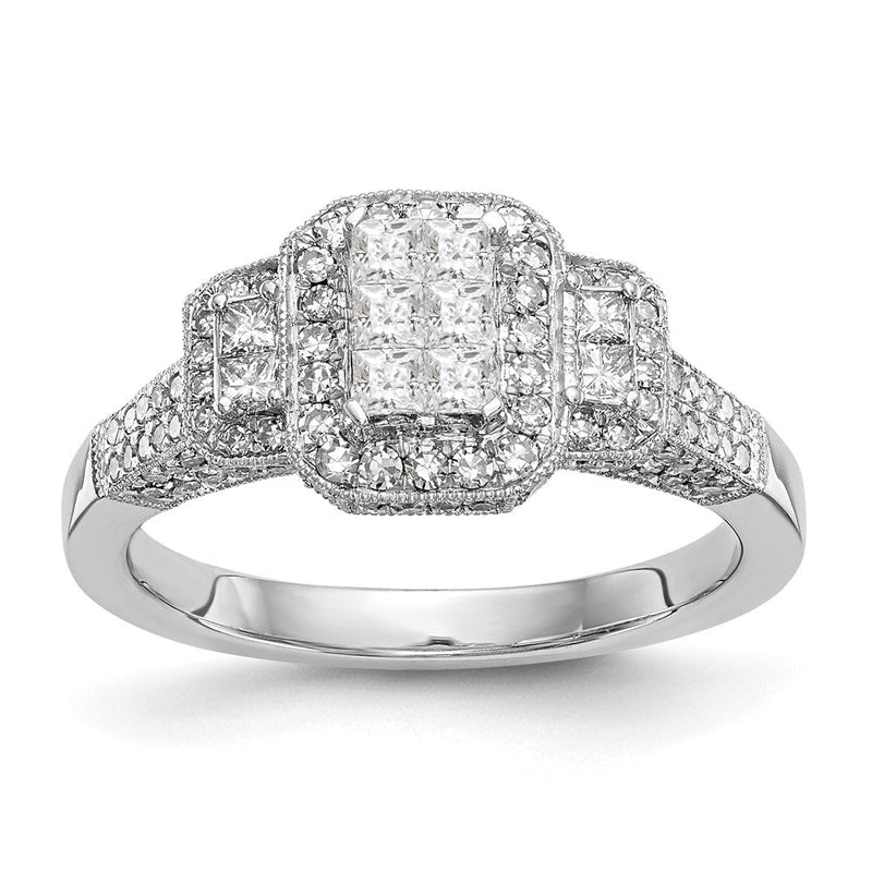 14K Weißgold Verlobungsring mit natürlichen Diamanten im Cluster-Design