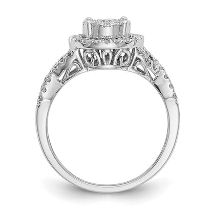 14K Weißgold Heiligenschein Cluster 3/4 Karat Diamant Komplett Verlobungsring