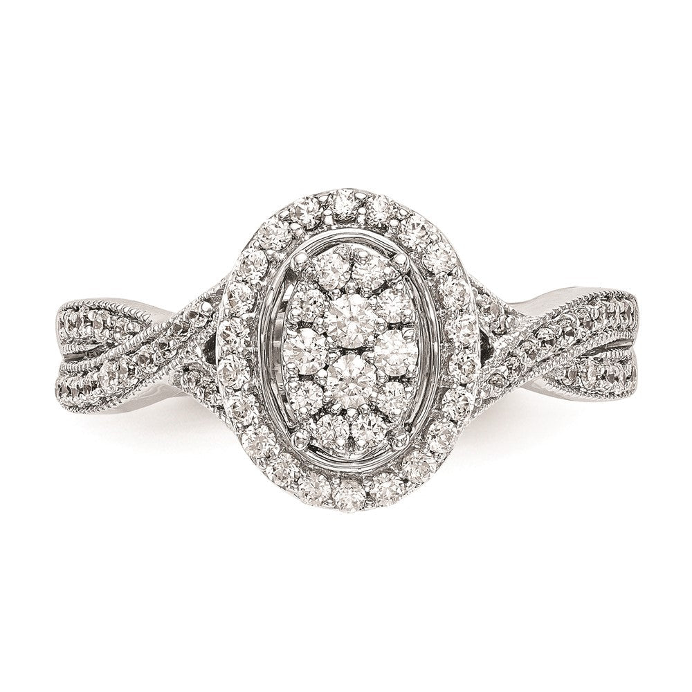 14K Weißgold Verlobungsring mit echtem Diamant-Cluster, komplett besetzt