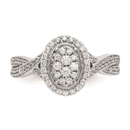 14K Weißgold Verlobungsring mit echtem Diamant-Cluster, komplett besetzt