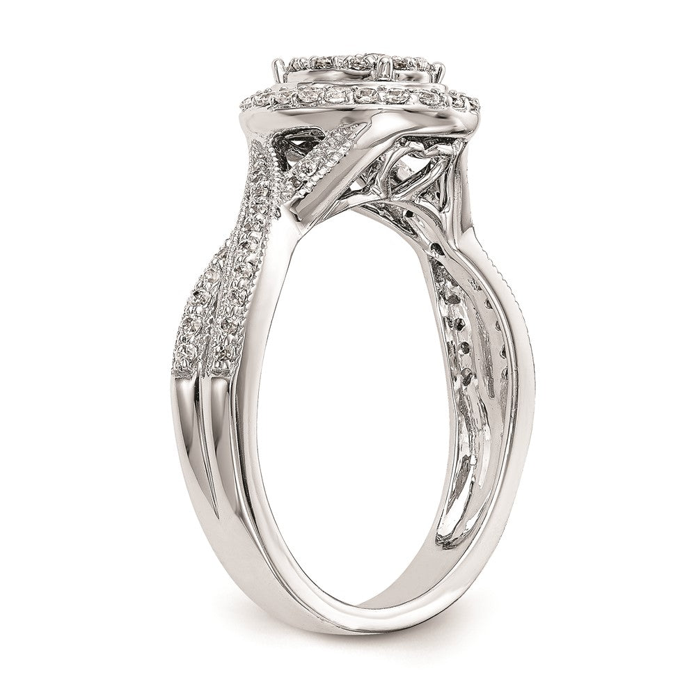 14K Weißgold Verlobungsring mit echtem Diamant-Cluster, komplett besetzt