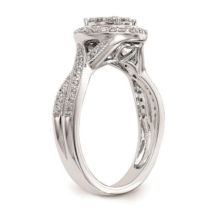 14K Weißgold Verlobungsring mit echtem Diamant-Cluster, komplett besetzt