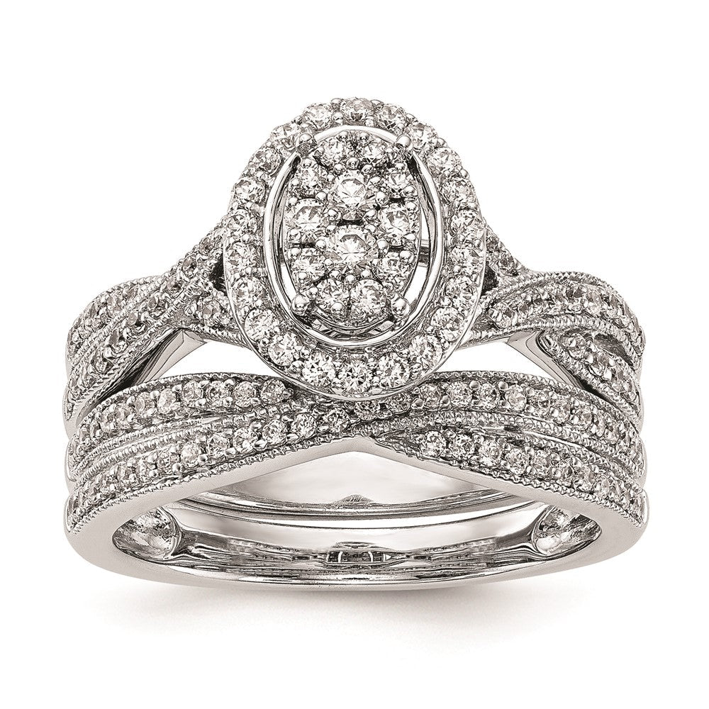 14K Weißgold Verlobungsring mit echtem Diamant-Cluster, komplett besetzt