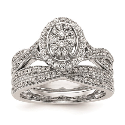 14K Weißgold Verlobungsring mit echtem Diamant-Cluster, komplett besetzt