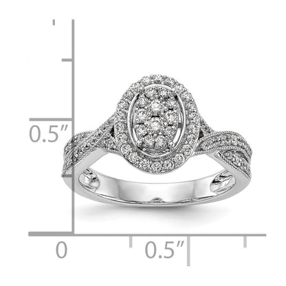 14K Weißgold Verlobungsring mit echtem Diamant-Cluster, komplett besetzt