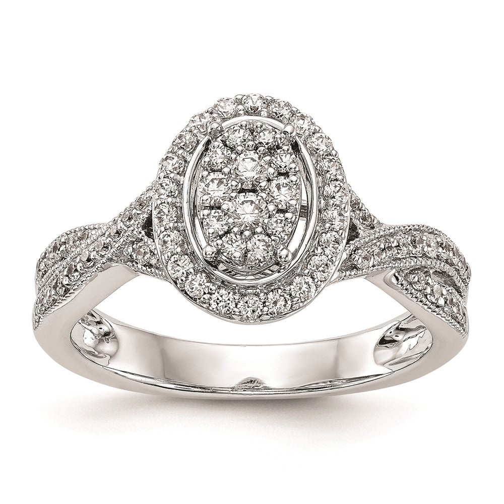 14K Weißgold Verlobungsring mit echtem Diamant-Cluster, komplett besetzt