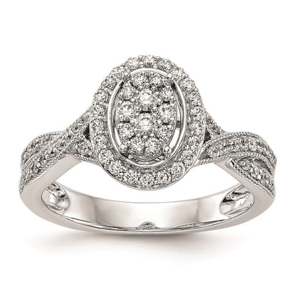 14K Weißgold Verlobungsring mit echtem Diamant-Cluster, komplett besetzt