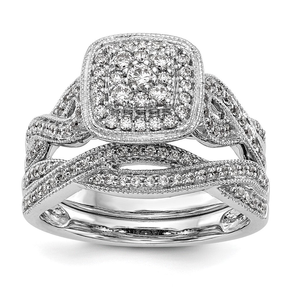 14K Weißgold Komplett Diamant Cluster Verlobungsring
