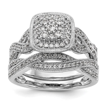 14K Weißgold Komplett Diamant Cluster Verlobungsring