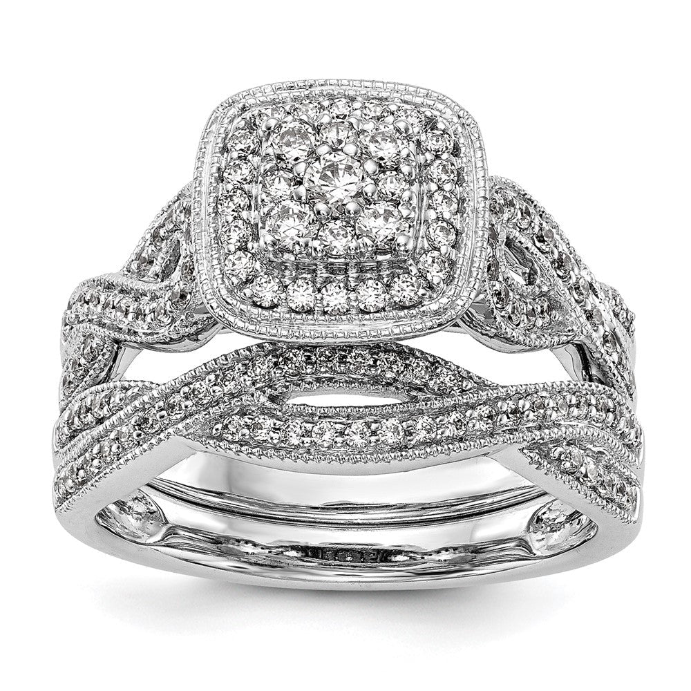 Verlobungsring aus 14K Weißgold mit Diamant-Cluster, komplett besetzt, echte Diamanten