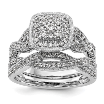 Verlobungsring aus 14K Weißgold mit Diamant-Cluster, komplett besetzt, echte Diamanten