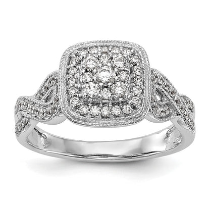 14K Weißgold Komplett Diamant Cluster Verlobungsring
