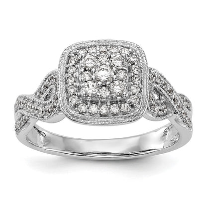 Verlobungsring aus 14K Weißgold mit Diamant-Cluster, komplett besetzt, echte Diamanten